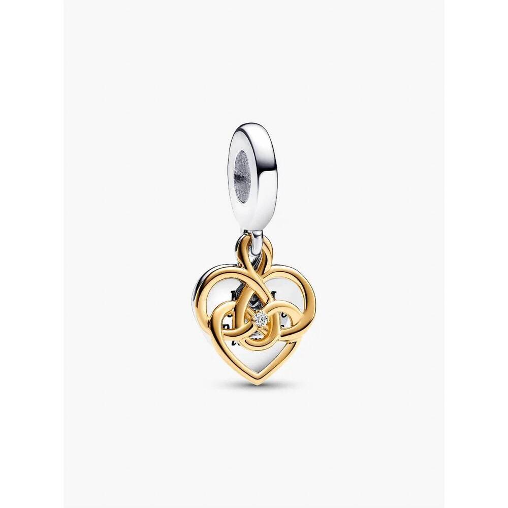 NEW PANDORA lab-grown diamond engravable mom double dangle charm in silver